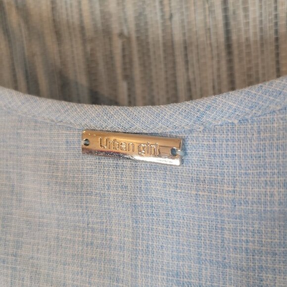 NWT Womens Midi Dress Strappy Button Up Round Neck Chambray Blue Size Small - Picture 8 of 10